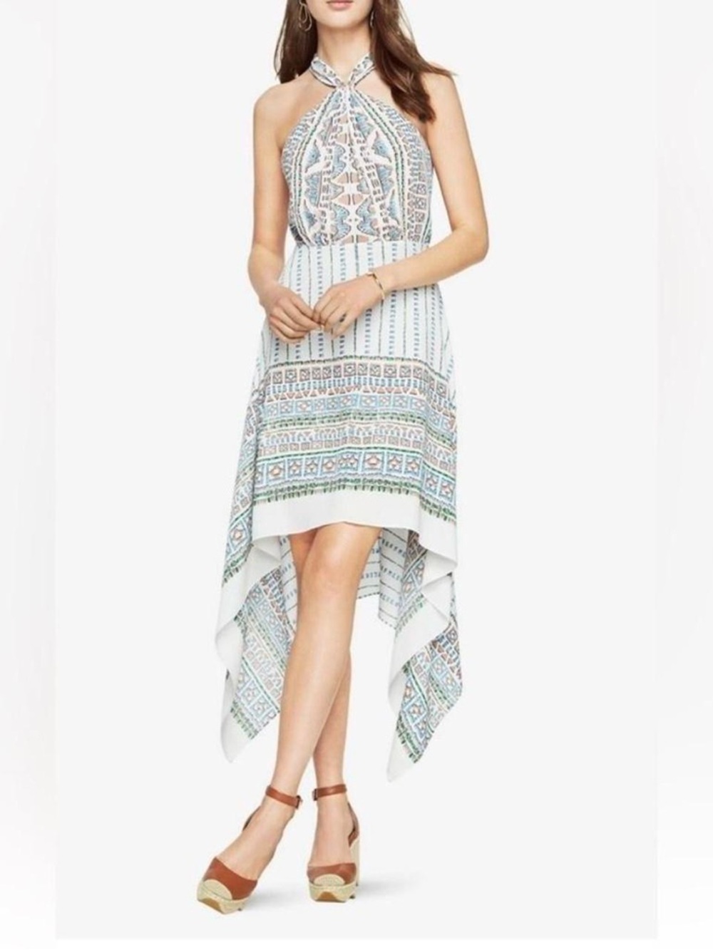 BCBG Maxazria Daniela Halter Keyhole Atsymertric Boho print  size 4